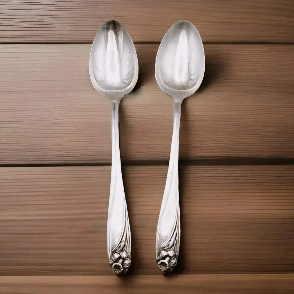 IS Daffodil Set of 2 Serving Spoon 1847 Rogers Silverplate Vtg Flatware